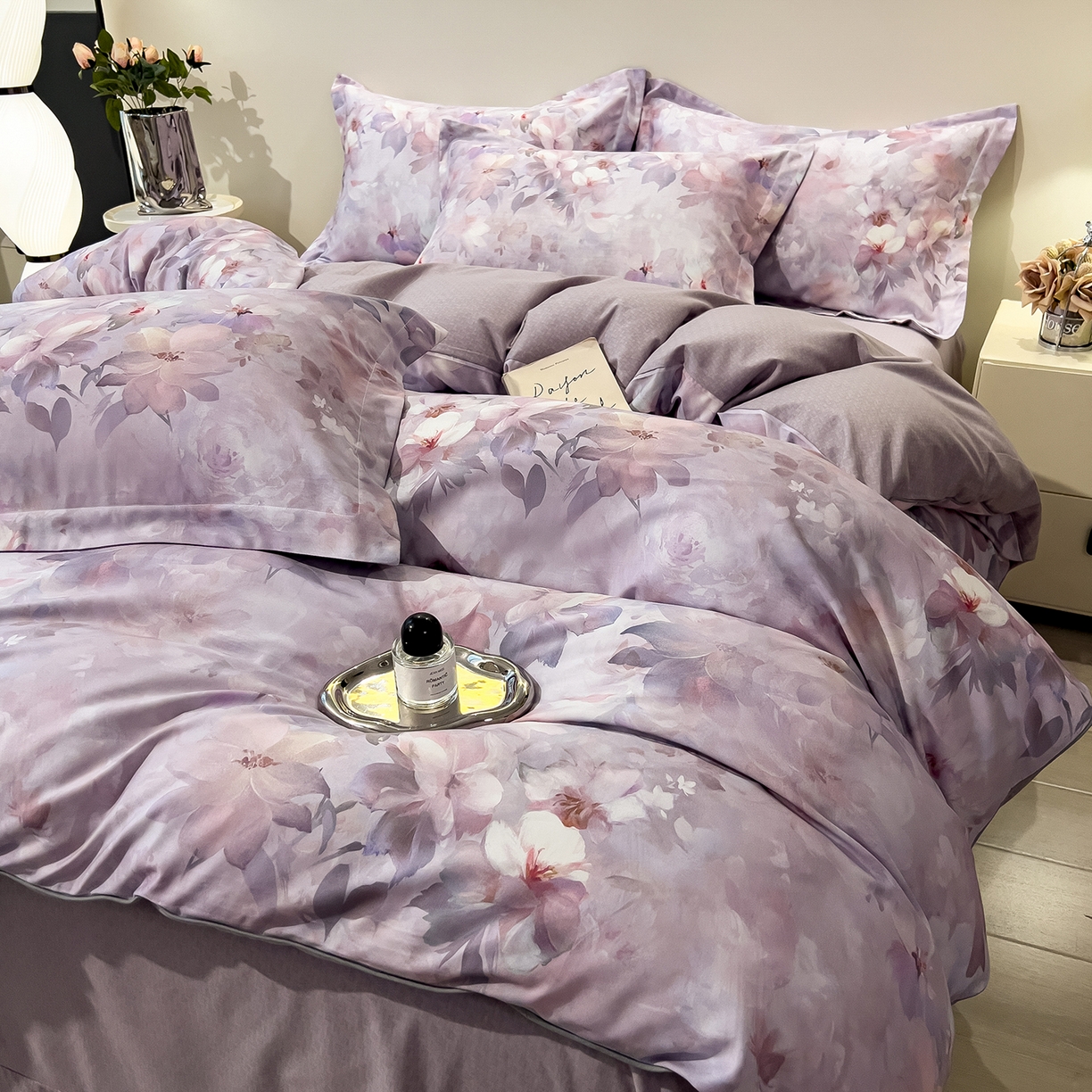 91家纺网 家纺一手货源 找家纺 芃成家纺 2025新款A类加厚天丝棉磨毛花卉四件套 锦绣芳华