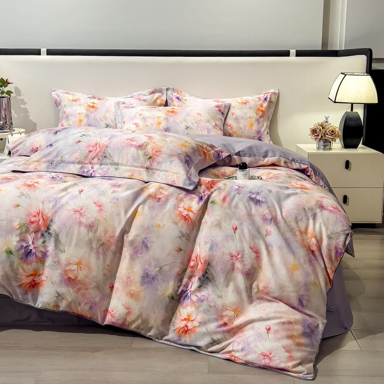 91家纺网 家纺一手货源 找家纺 芃成家纺 2025新款A类加厚天丝棉磨毛花卉四件套 花仙子