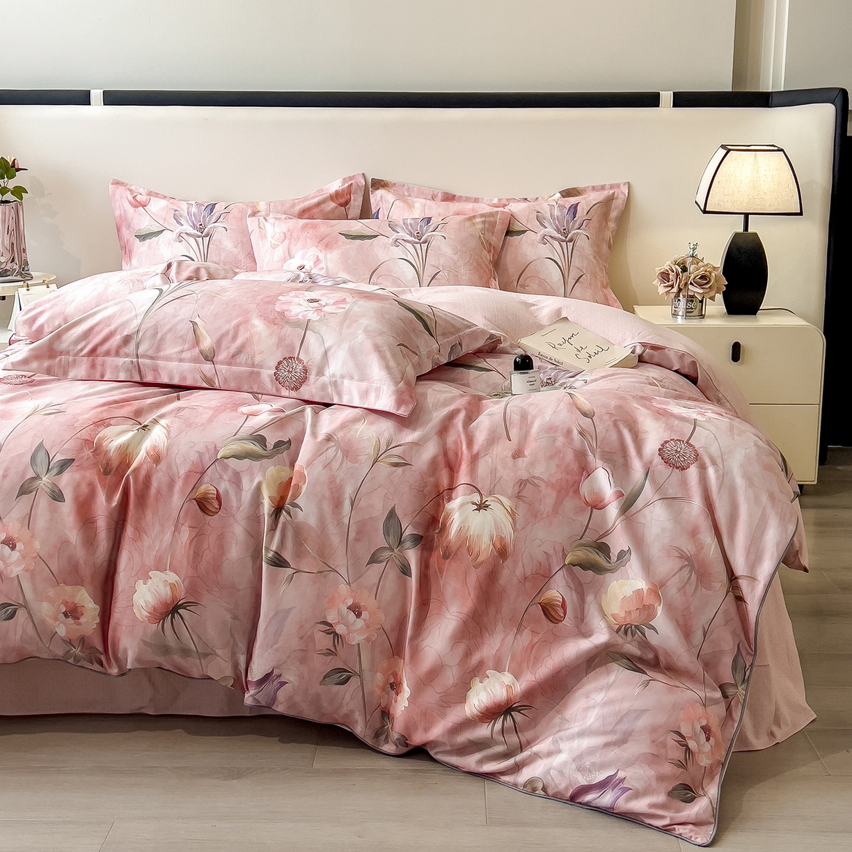 91家纺网 家纺一手货源 找家纺 芃成家纺 2025新款A类加厚天丝棉磨毛花卉四件套 心语花香