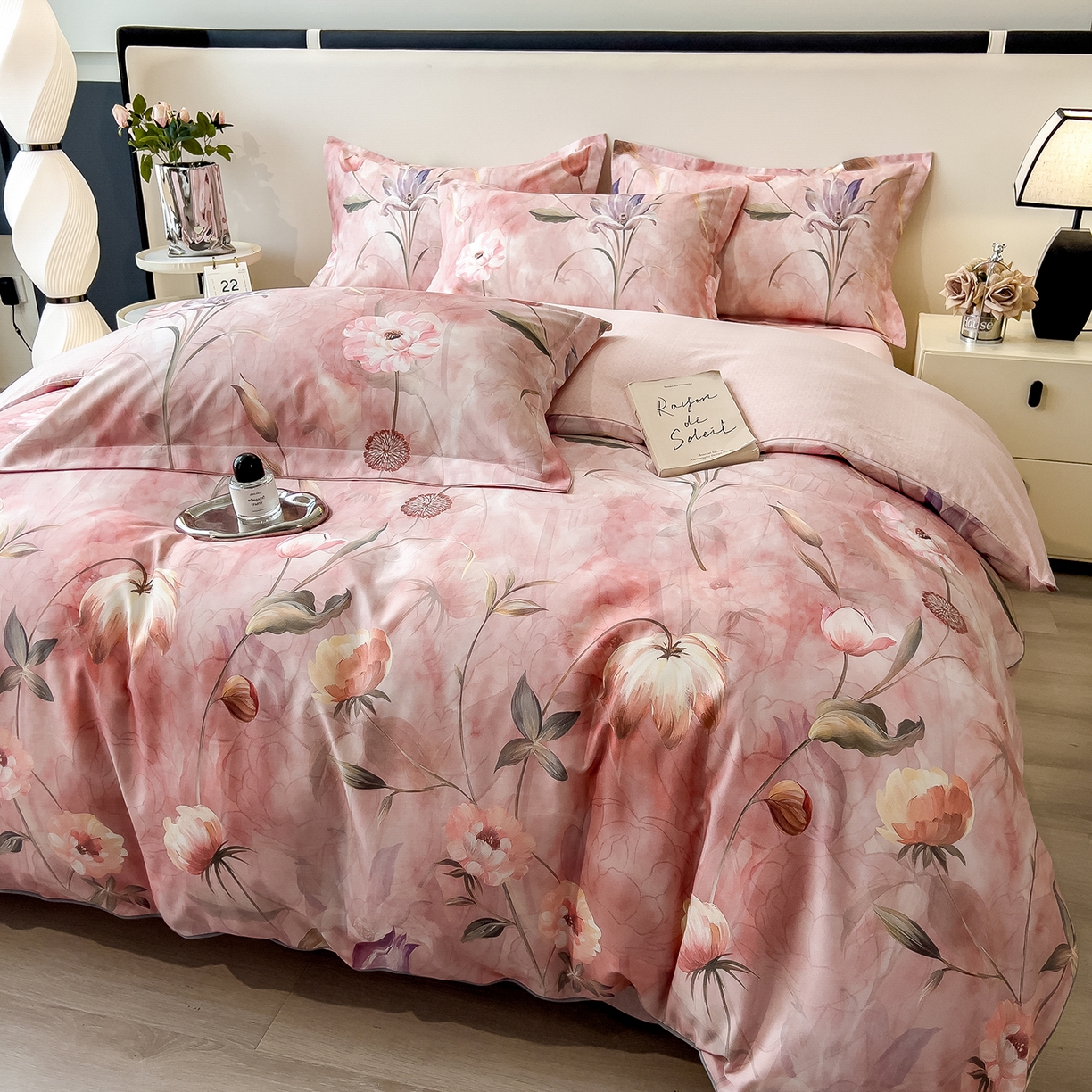 91家纺网 家纺一手货源 找家纺 芃成家纺 2025新款A类加厚天丝棉磨毛花卉四件套 心语花香