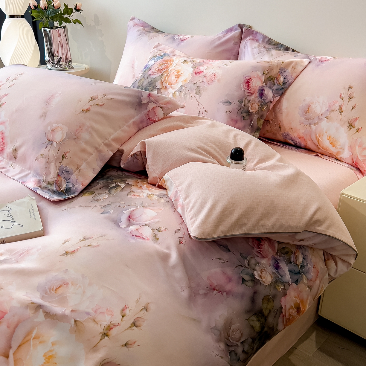 91家纺网 家纺一手货源 找家纺 芃成家纺 2025新款A类加厚天丝棉磨毛花卉四件套 时光花影