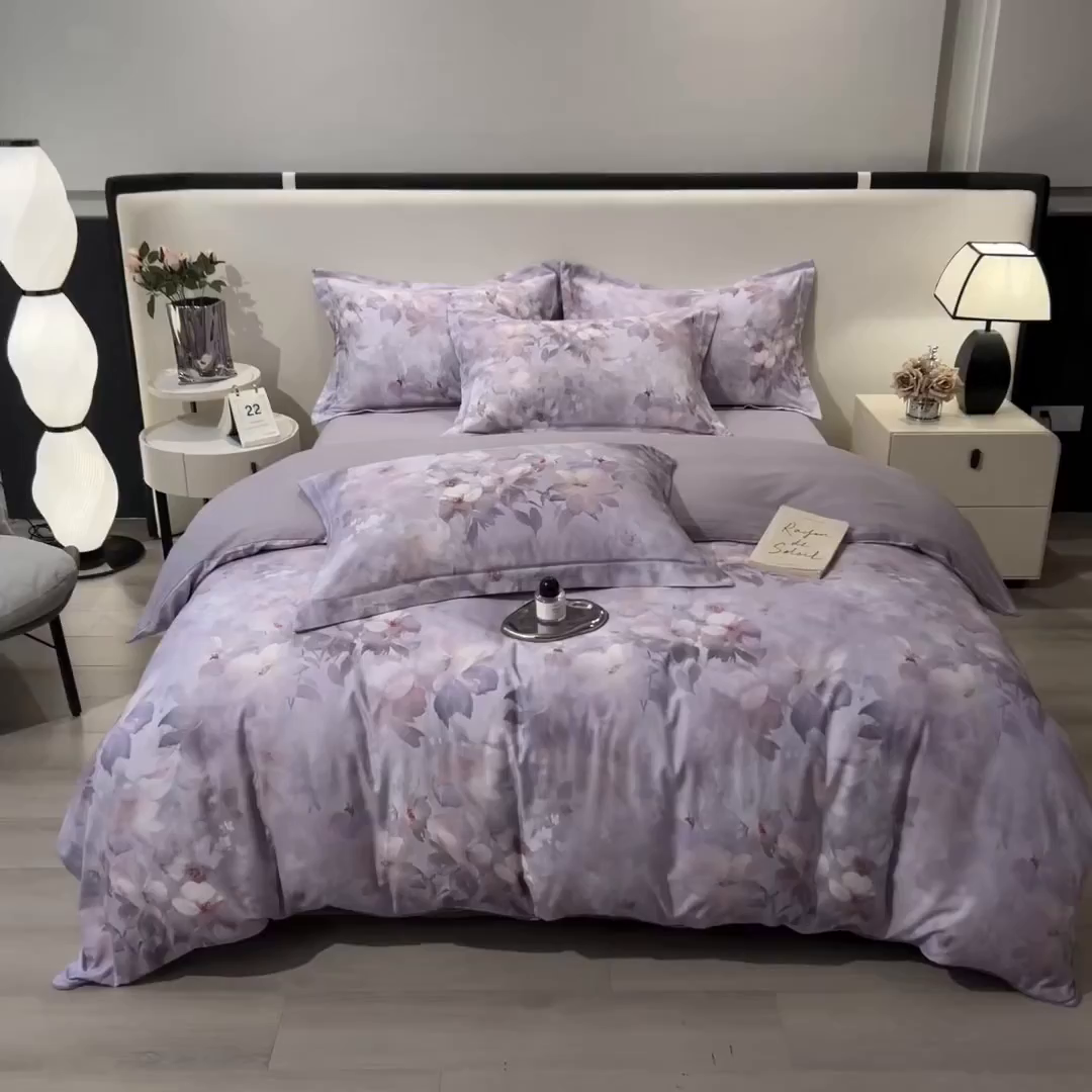 91家纺网 家纺一手货源 找家纺 芃成家纺 2025新款A类加厚天丝棉磨毛花卉四件套 锦绣芳华