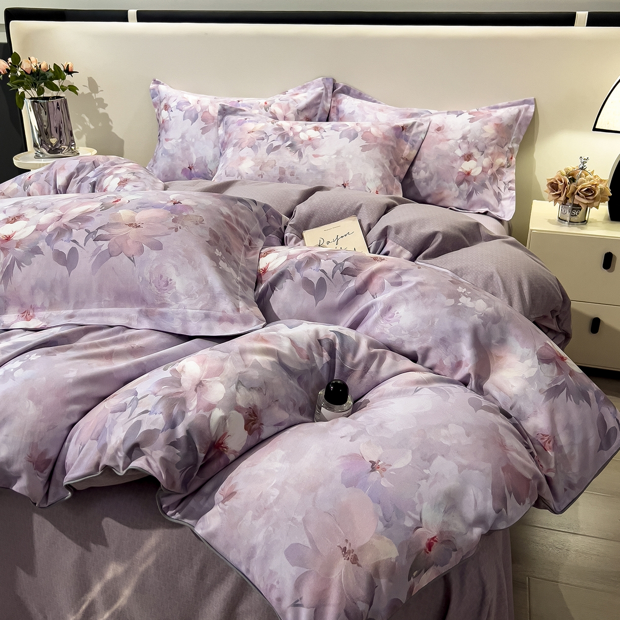 91家纺网 家纺一手货源 找家纺 芃成家纺 2025新款A类加厚天丝棉磨毛花卉四件套 锦绣芳华