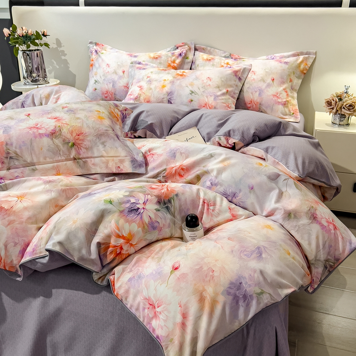 91家纺网 家纺一手货源 找家纺 芃成家纺 2025新款A类加厚天丝棉磨毛花卉四件套 花仙子