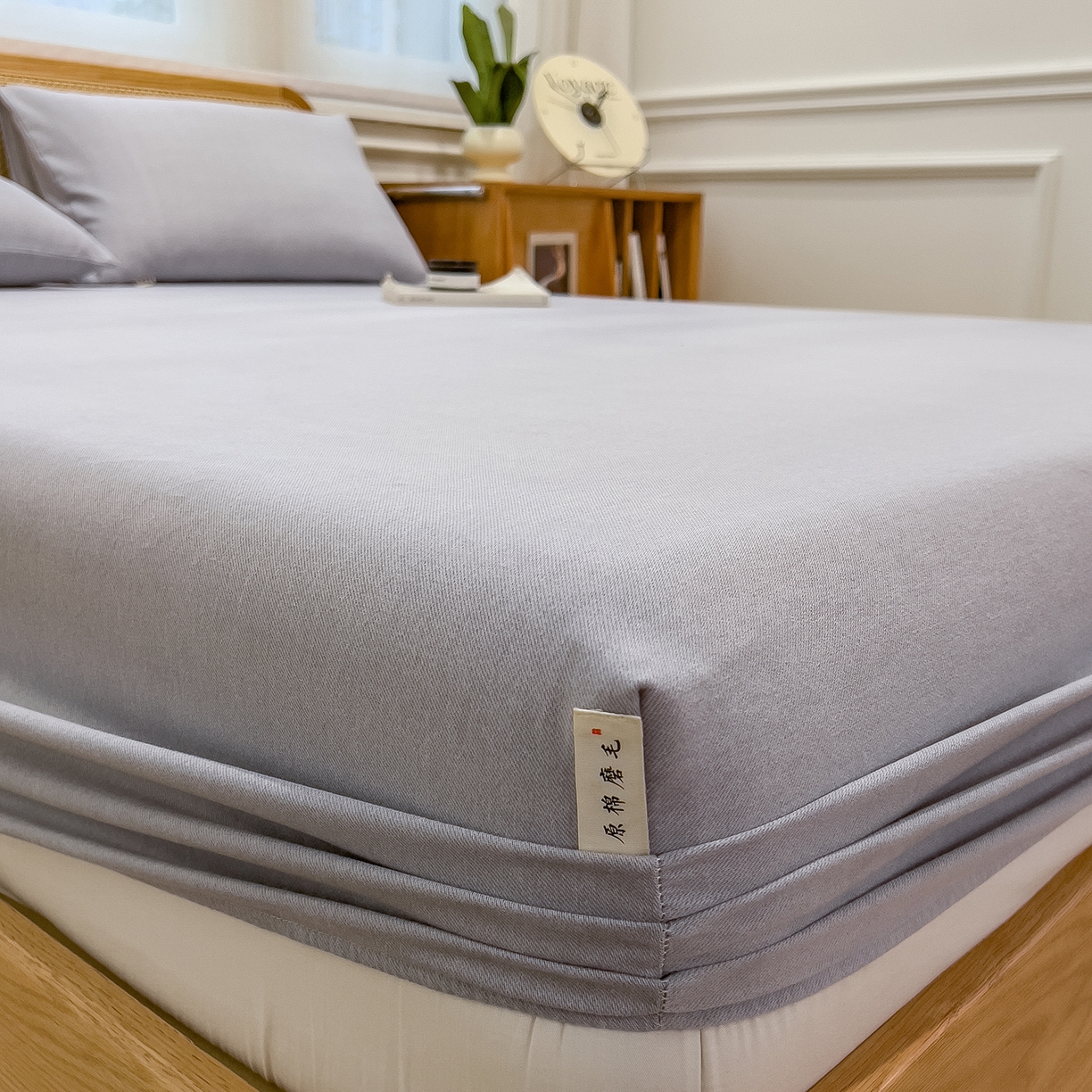 91家纺网 家纺一手货源 找家纺 芃成家纺 2025新款原棉生态磨毛单床笠 浅灰