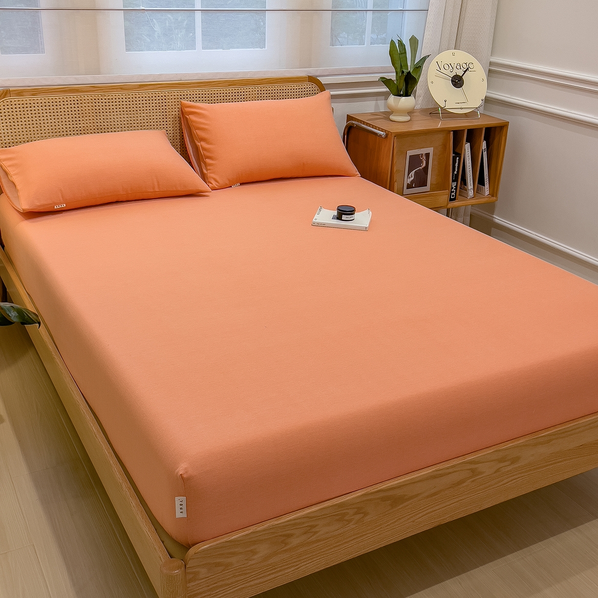 91家纺网 家纺一手货源 找家纺 芃成家纺 2025新款原棉生态磨毛单床笠 浅橘色