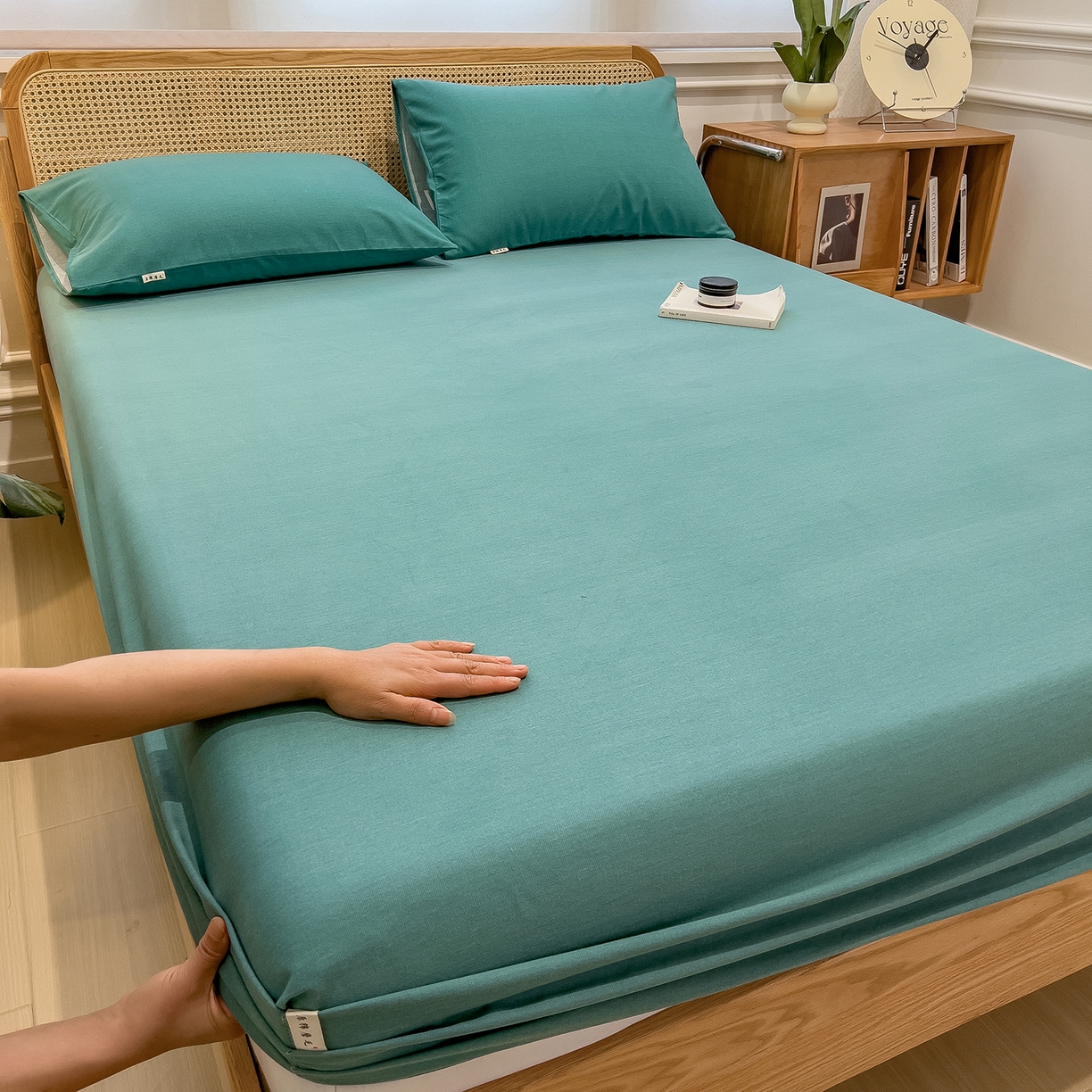 91家纺网 家纺一手货源 找家纺 芃成家纺 2025新款原棉生态磨毛单床笠 墨染绿