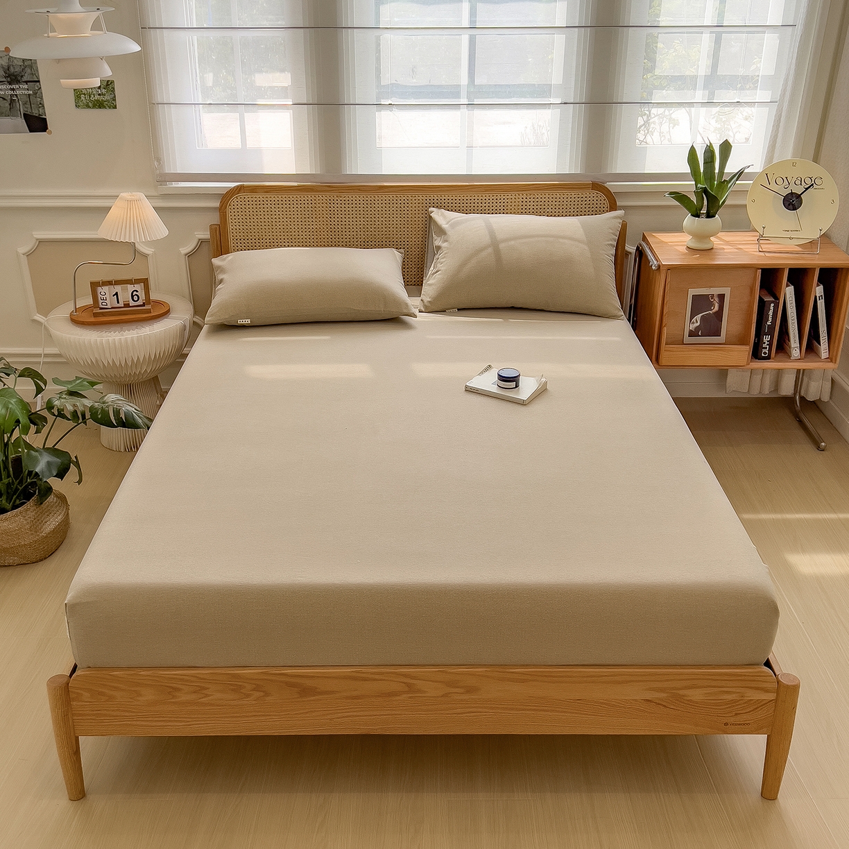 91家纺网 家纺一手货源 找家纺 芃成家纺 2025新款原棉生态磨毛单床笠 奶茶咖