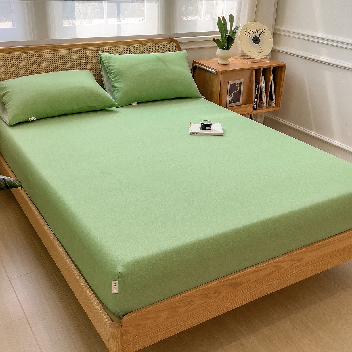 91家纺网 家纺一手货源 找家纺 芃成家纺 2025新款原棉生态磨毛单床笠 薄荷绿