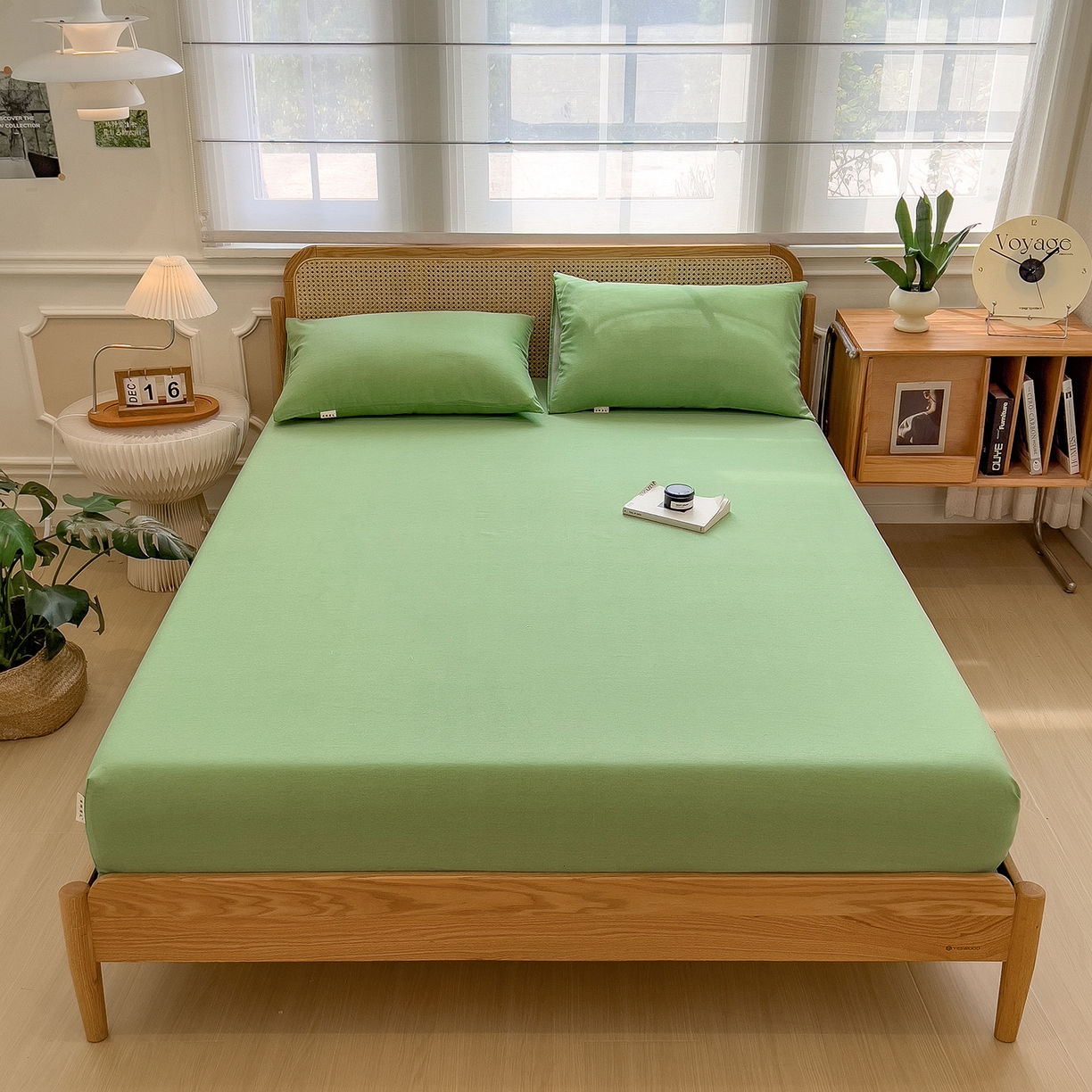 91家纺网 家纺一手货源 找家纺 芃成家纺 2025新款原棉生态磨毛单床笠 薄荷绿