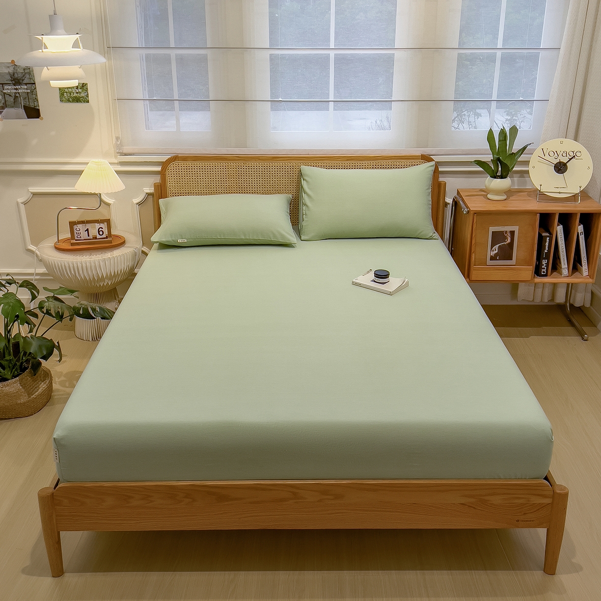 91家纺网 家纺一手货源 找家纺 芃成家纺 2025新款原棉生态磨毛单床笠 天青绿