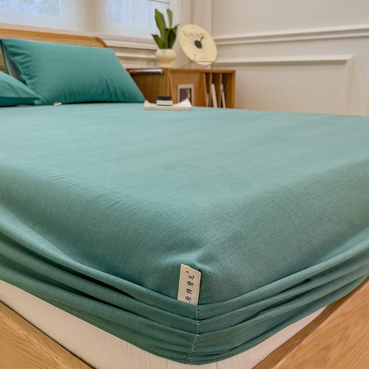 91家纺网 家纺一手货源 找家纺 芃成家纺 2025新款原棉生态磨毛单床笠 墨染绿