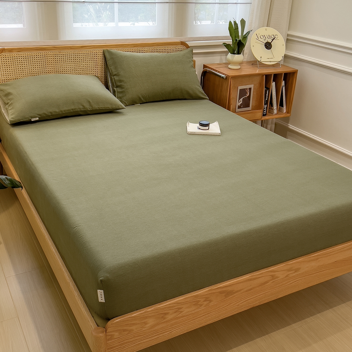 91家纺网 家纺一手货源 找家纺 芃成家纺 2025新款原棉生态磨毛单床笠 松针绿