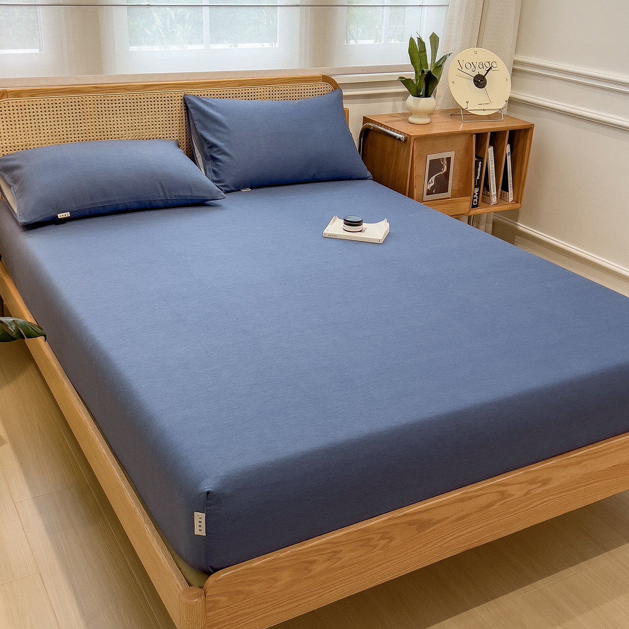 91家纺网 家纺一手货源 找家纺 芃成家纺 2025新款原棉生态磨毛单床笠 冰川蓝