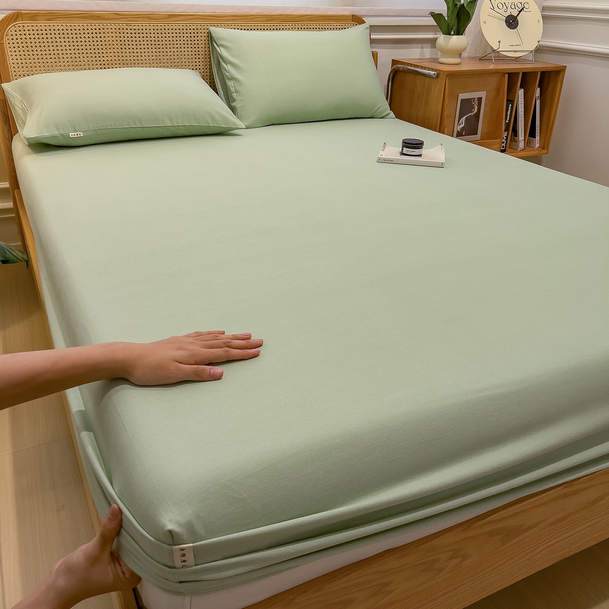 91家纺网 家纺一手货源 找家纺 芃成家纺 2025新款原棉生态磨毛单床笠 天青绿