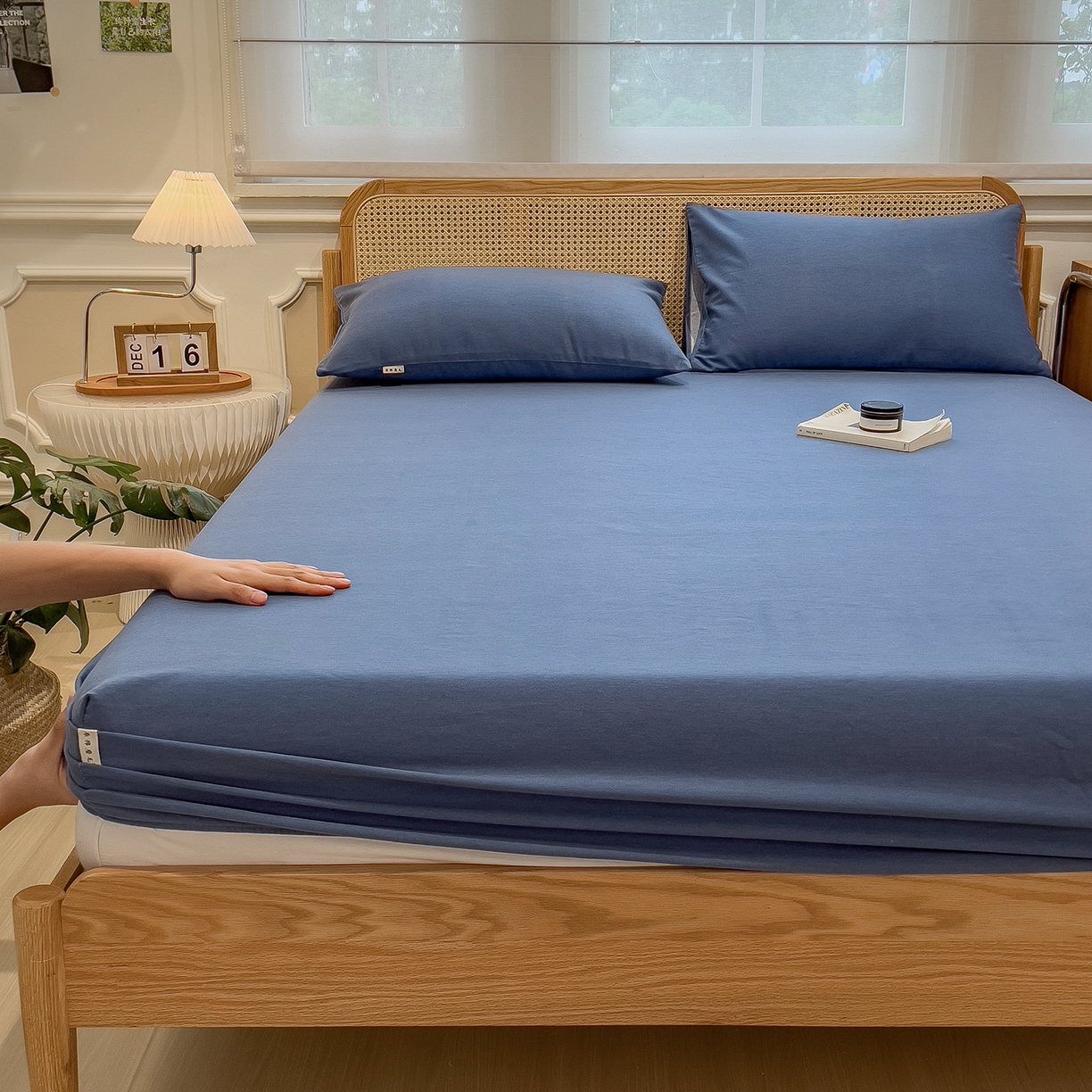 91家纺网 家纺一手货源 找家纺 芃成家纺 2025新款原棉生态磨毛单床笠 冰川蓝