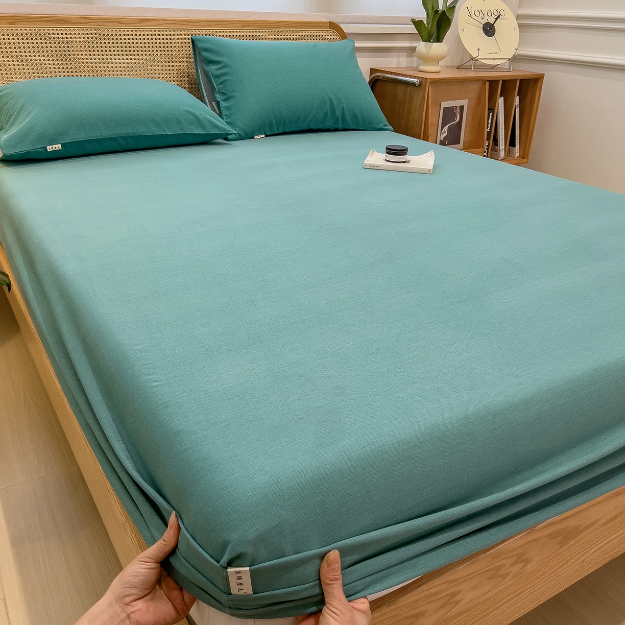 91家纺网 家纺一手货源 找家纺 芃成家纺 2025新款原棉生态磨毛单床笠 墨染绿