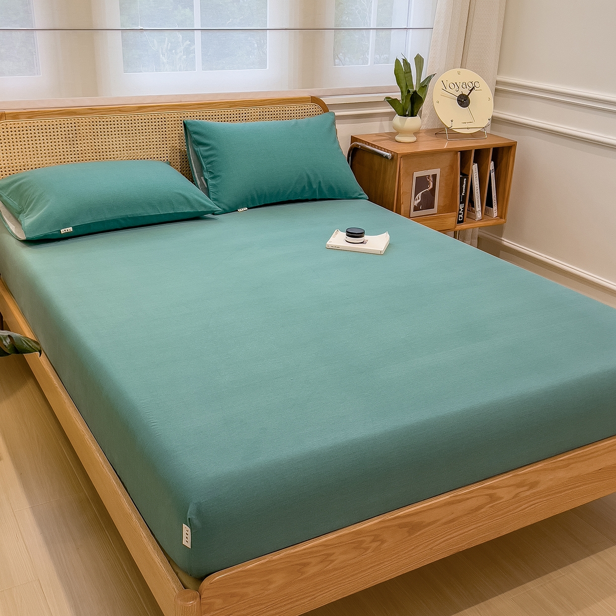 91家纺网 家纺一手货源 找家纺 芃成家纺 2025新款原棉生态磨毛单床笠 墨染绿