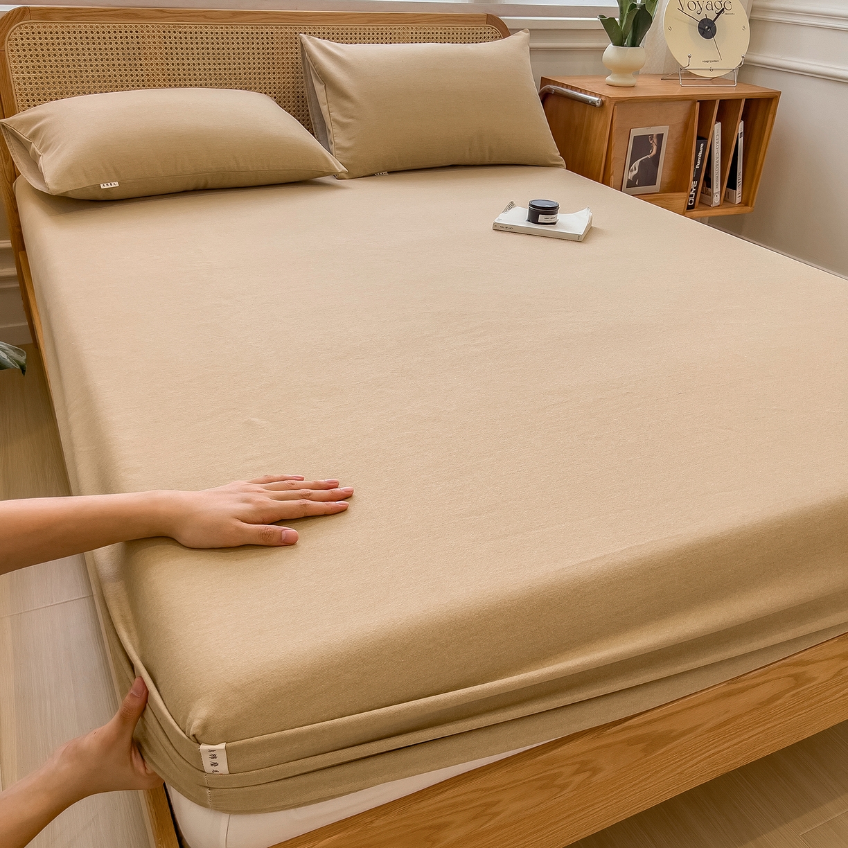 91家纺网 家纺一手货源 找家纺 芃成家纺 2025新款原棉生态磨毛单床笠 香槟金