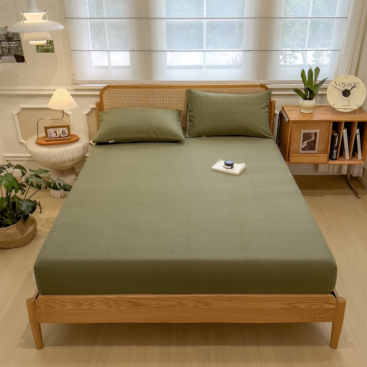 91家纺网 家纺一手货源 找家纺 芃成家纺 2025新款原棉生态磨毛单床笠 松针绿