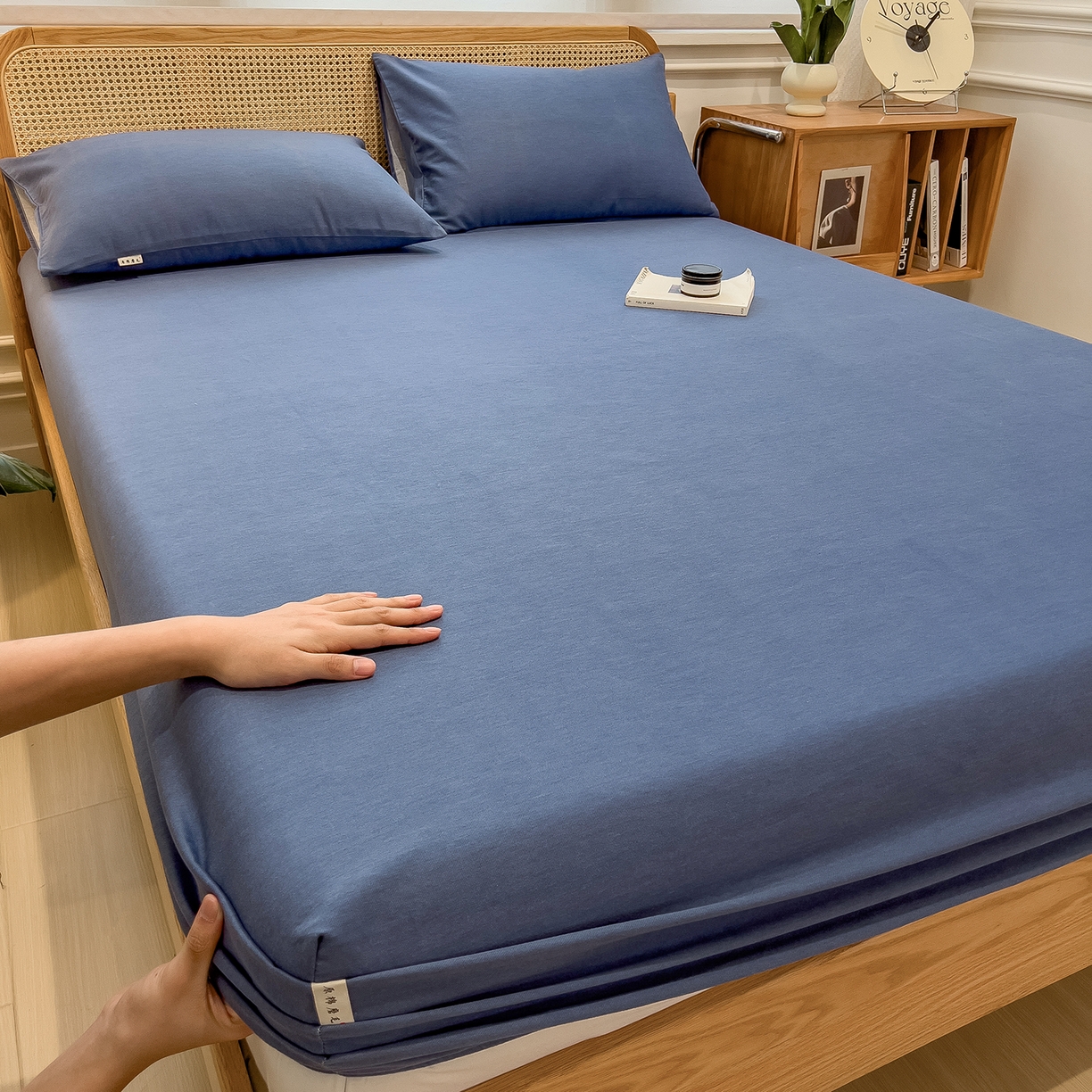 91家纺网 家纺一手货源 找家纺 芃成家纺 2025新款原棉生态磨毛单床笠 冰川蓝