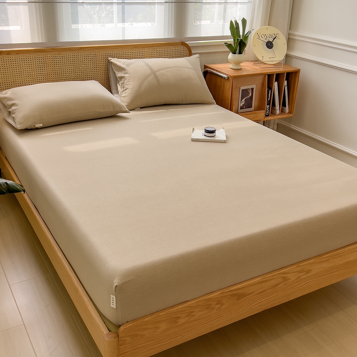 91家纺网 家纺一手货源 找家纺 芃成家纺 2025新款原棉生态磨毛单床笠 奶茶咖