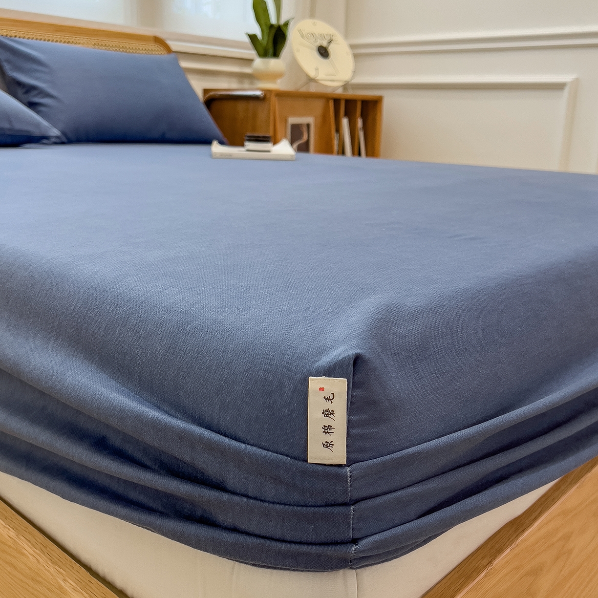 91家纺网 家纺一手货源 找家纺 芃成家纺 2025新款原棉生态磨毛单床笠 冰川蓝