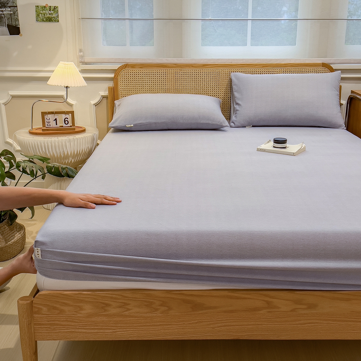 91家纺网 家纺一手货源 找家纺 芃成家纺 2025新款原棉生态磨毛单床笠 浅灰