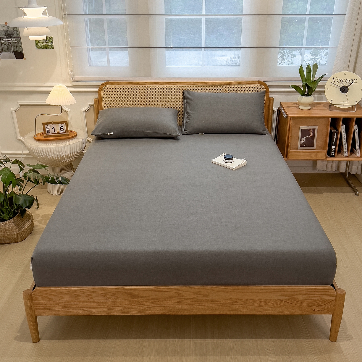 91家纺网 家纺一手货源 找家纺 芃成家纺 2025新款原棉生态磨毛单床笠 高级灰