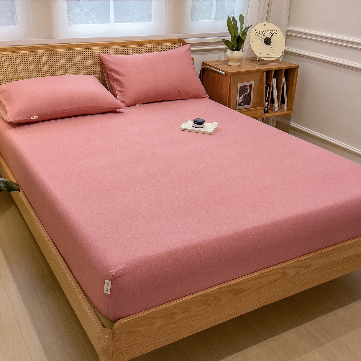 91家纺网 家纺一手货源 找家纺 芃成家纺 2025新款原棉生态磨毛单床笠 珊瑚粉