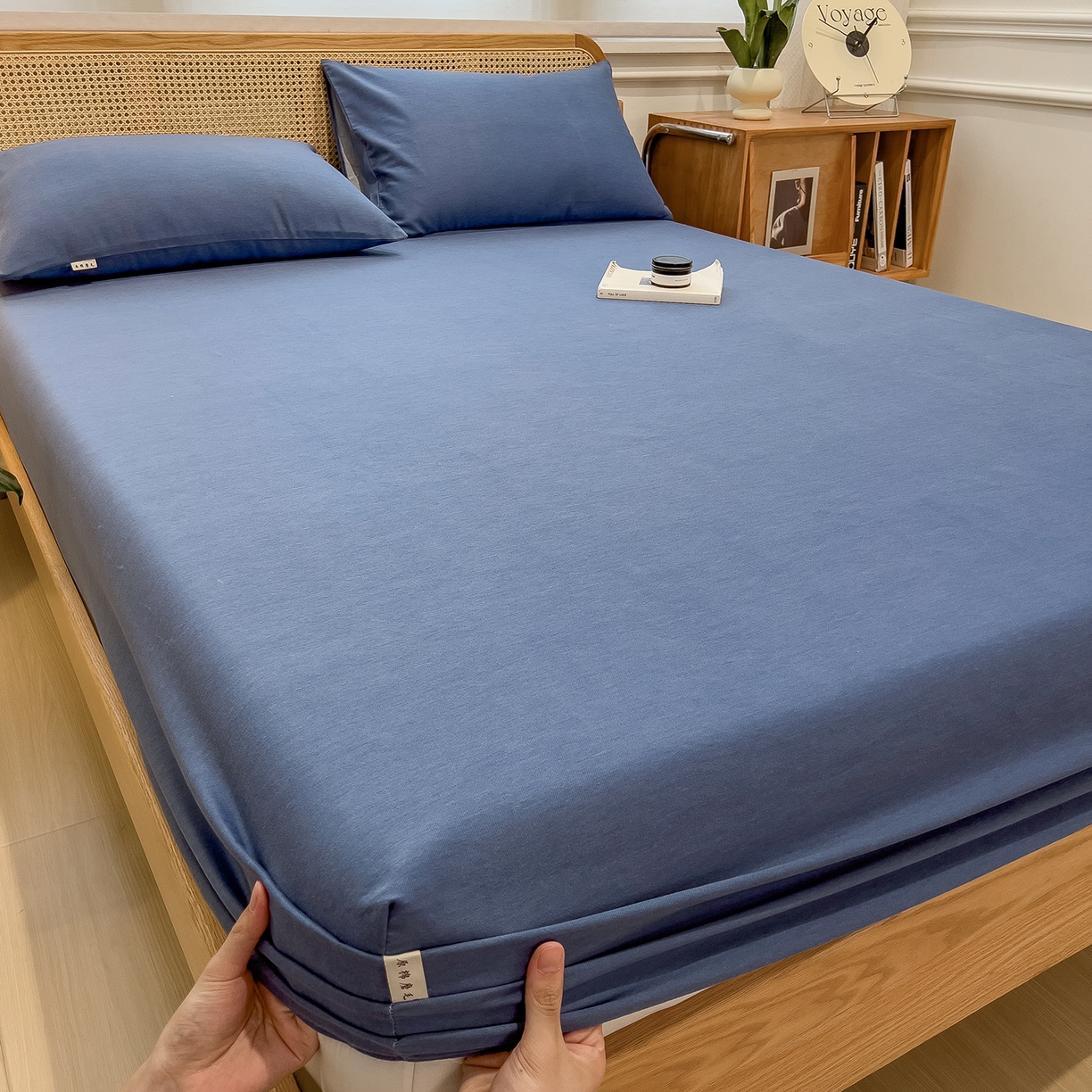 91家纺网 家纺一手货源 找家纺 芃成家纺 2025新款原棉生态磨毛单床笠 冰川蓝