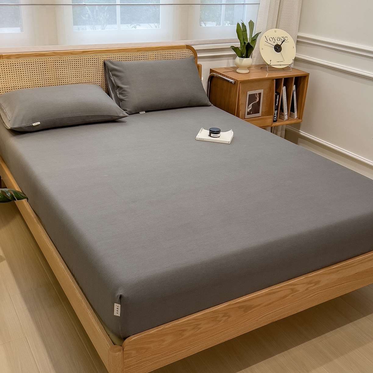 91家纺网 家纺一手货源 找家纺 芃成家纺 2025新款原棉生态磨毛单床笠 高级灰