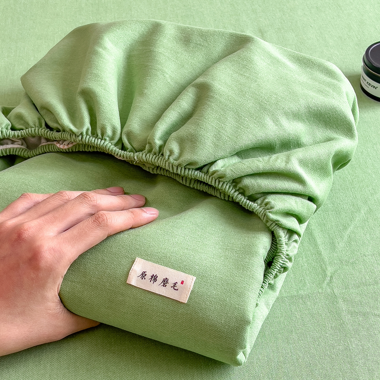 91家纺网 家纺一手货源 找家纺 芃成家纺 2025新款原棉生态磨毛单床笠 薄荷绿