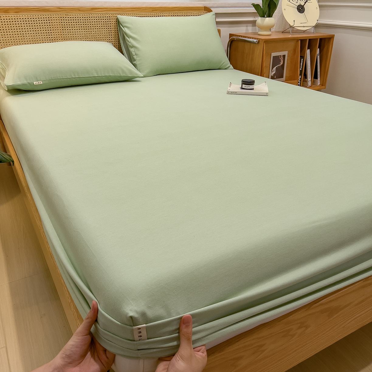 91家纺网 家纺一手货源 找家纺 芃成家纺 2025新款原棉生态磨毛单床笠 天青绿