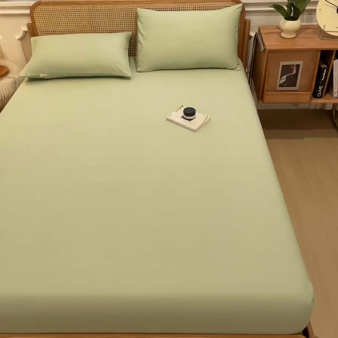 91家纺网 家纺一手货源 找家纺 芃成家纺 2025新款原棉生态磨毛单床笠 天青绿