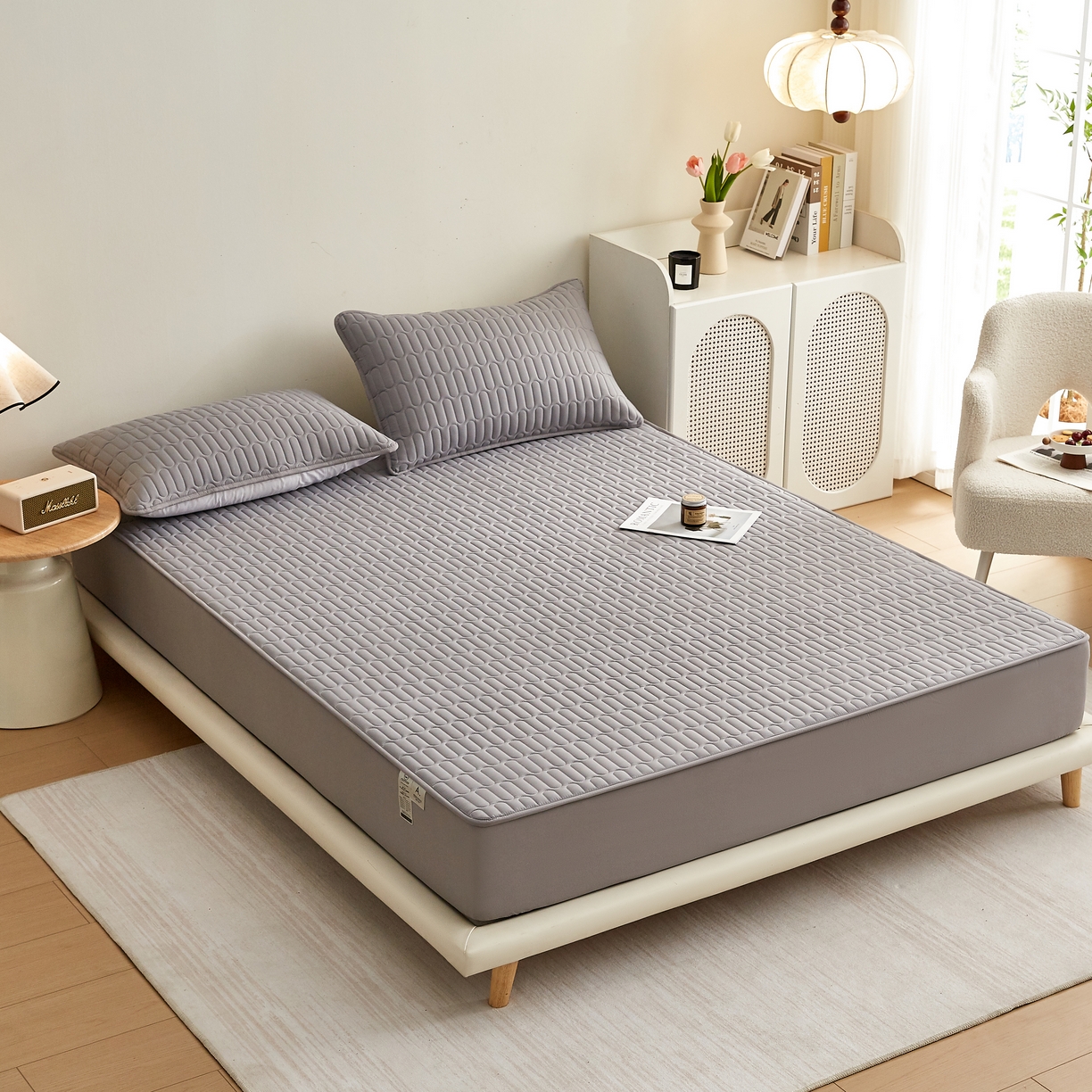 91家纺网 家纺一手货源 找家纺 （总）蕾诺家纺 2025新款 菱格水洗棉亲肤棉夹棉床笠