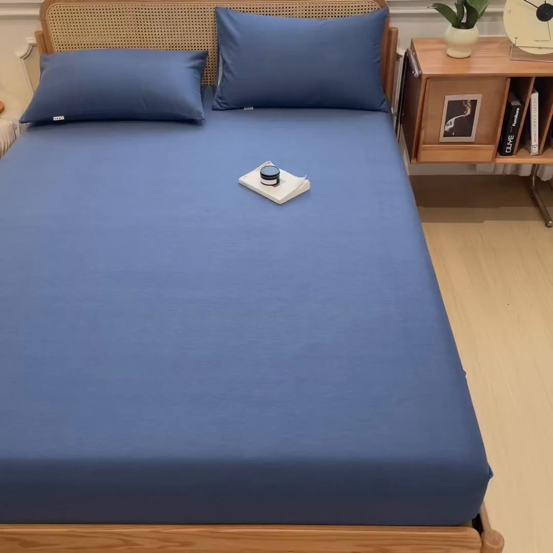 91家纺网 家纺一手货源 找家纺 芃成家纺 2025新款原棉生态磨毛单床笠 冰川蓝