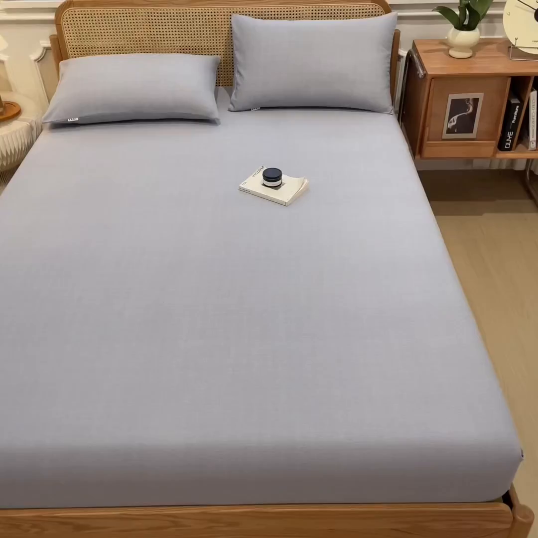 91家纺网 家纺一手货源 找家纺 芃成家纺 2025新款原棉生态磨毛单床笠 浅灰