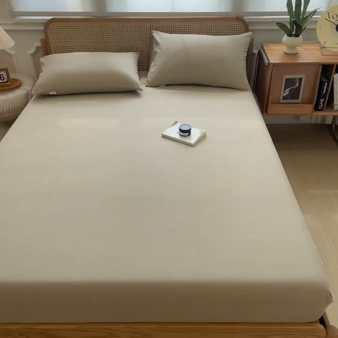 91家纺网 家纺一手货源 找家纺 芃成家纺 2025新款原棉生态磨毛单床笠 奶茶咖