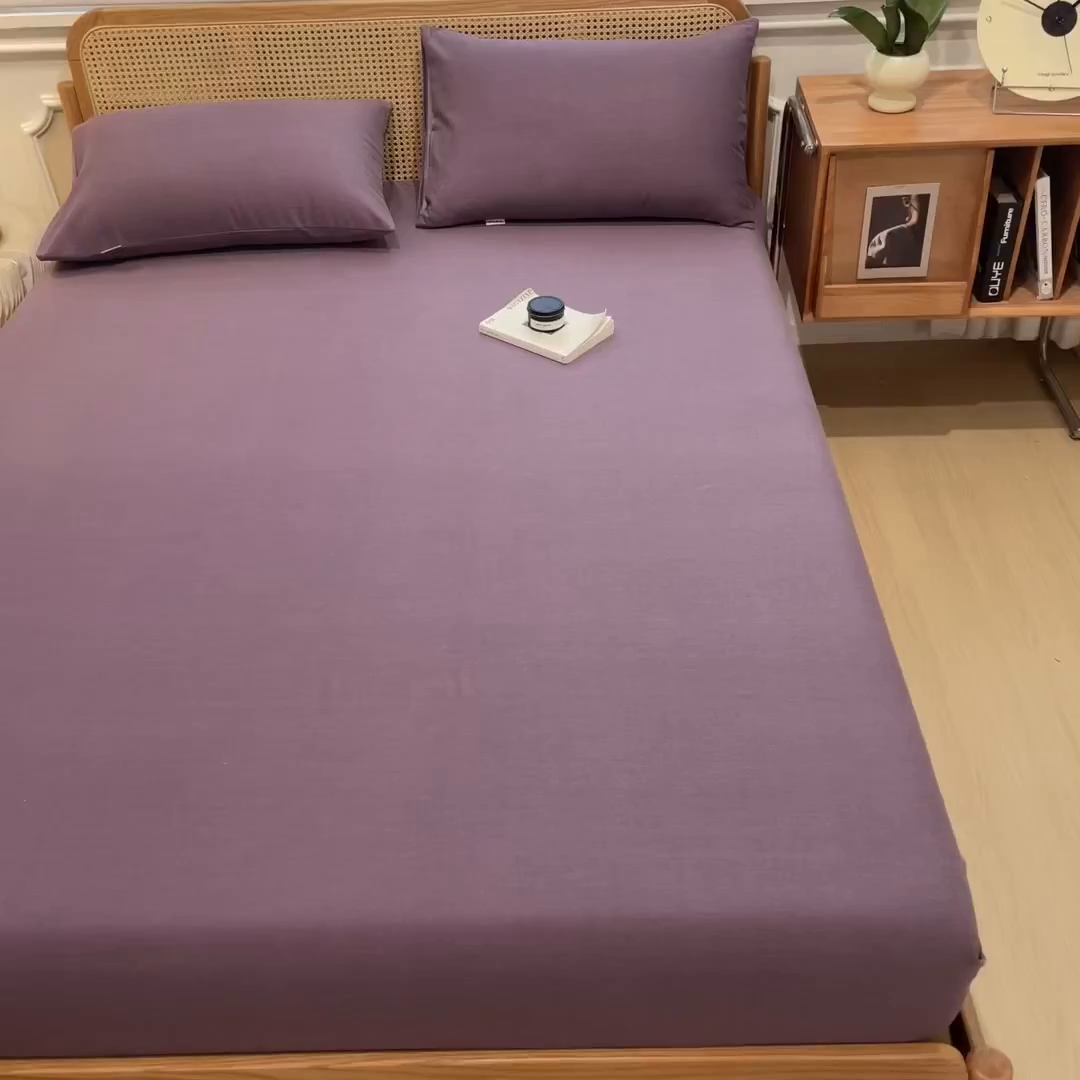 91家纺网 家纺一手货源 找家纺 芃成家纺 2025新款原棉生态磨毛单床笠 罗兰紫