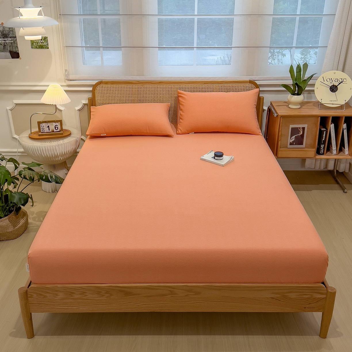 91家纺网 家纺一手货源 找家纺 芃成家纺 2025新款原棉生态磨毛单床笠 浅橘色