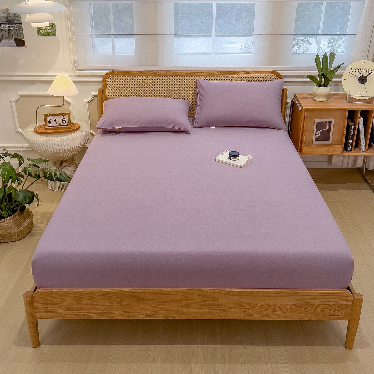 91家纺网 家纺一手货源 找家纺 芃成家纺 2025新款原棉生态磨毛单床笠 香芋紫