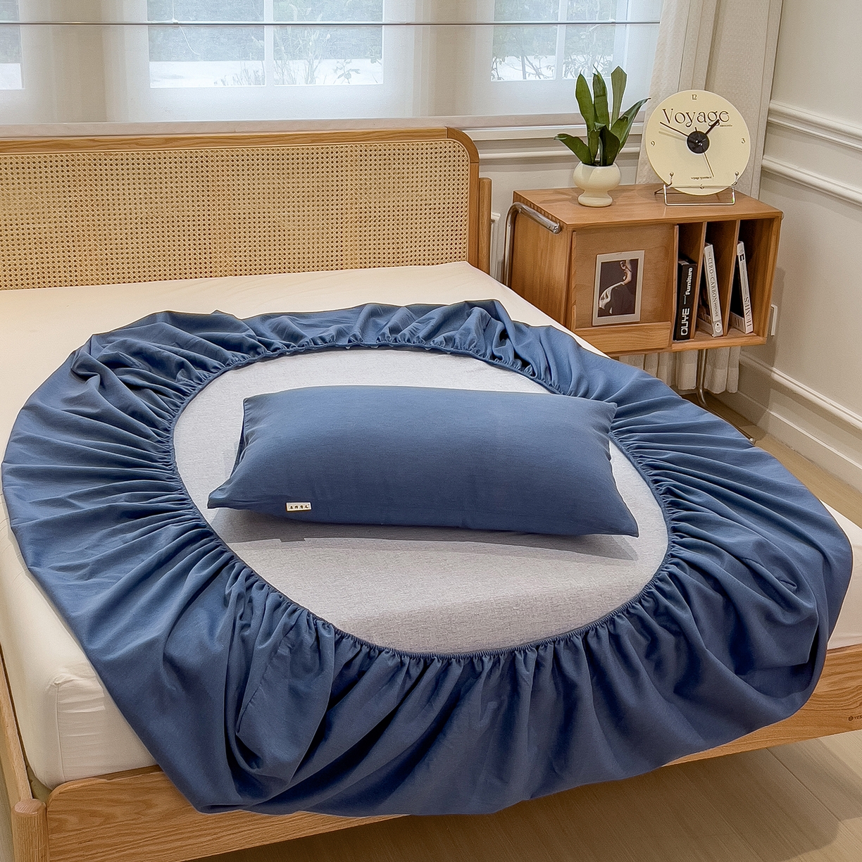 91家纺网 家纺一手货源 找家纺 芃成家纺 2025新款原棉生态磨毛单床笠 冰川蓝