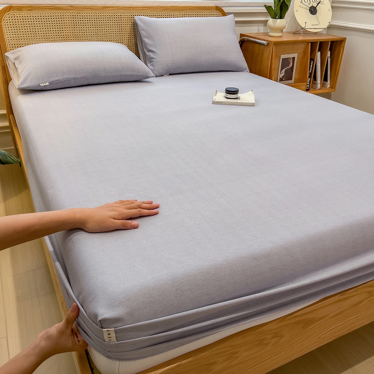 91家纺网 家纺一手货源 找家纺 芃成家纺 2025新款原棉生态磨毛单床笠 浅灰