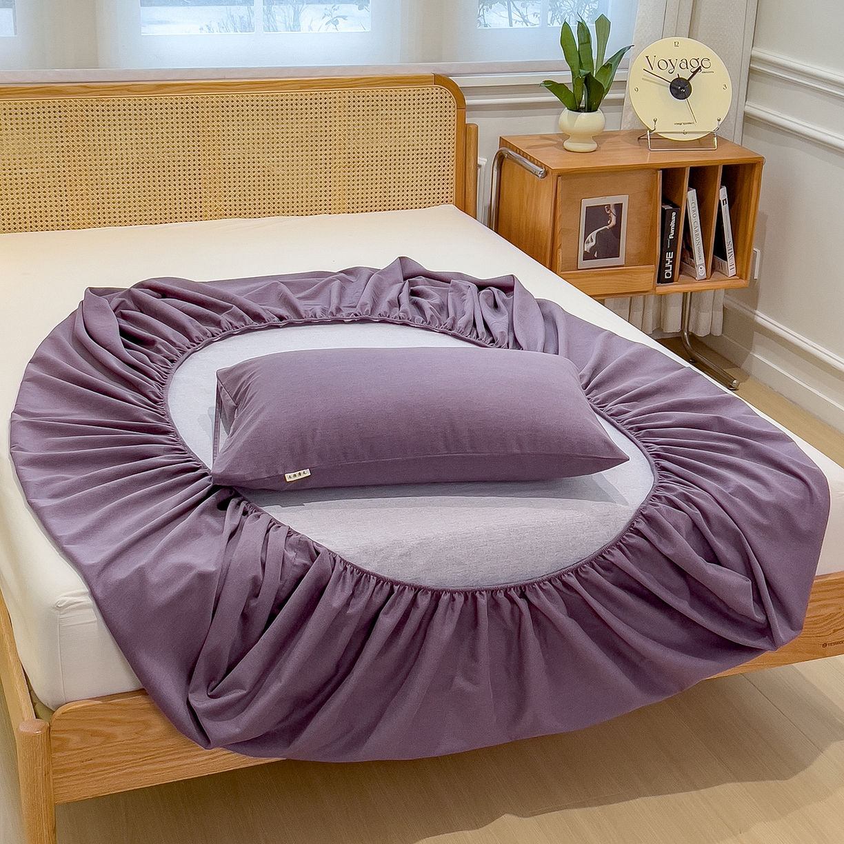 91家纺网 家纺一手货源 找家纺 芃成家纺 2025新款原棉生态磨毛单床笠 罗兰紫