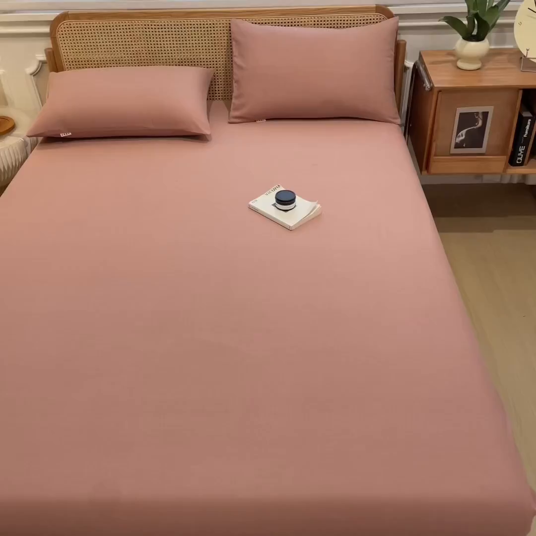 91家纺网 家纺一手货源 找家纺 芃成家纺 2025新款原棉生态磨毛单床笠 烟粉色
