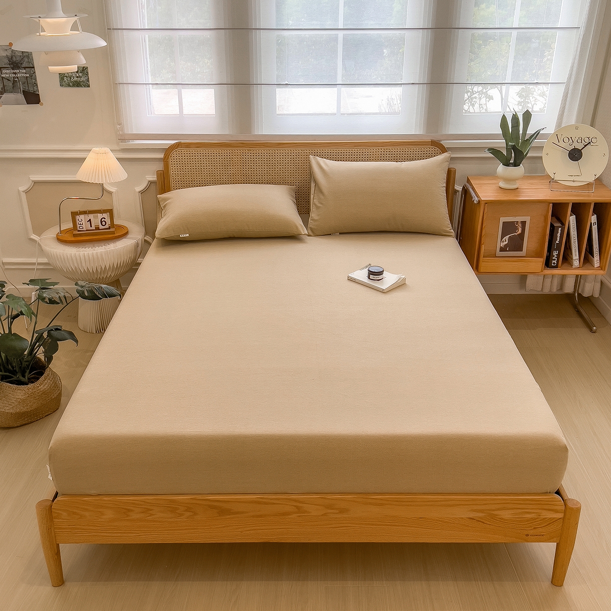 91家纺网 家纺一手货源 找家纺 芃成家纺 2025新款原棉生态磨毛单床笠 香槟金