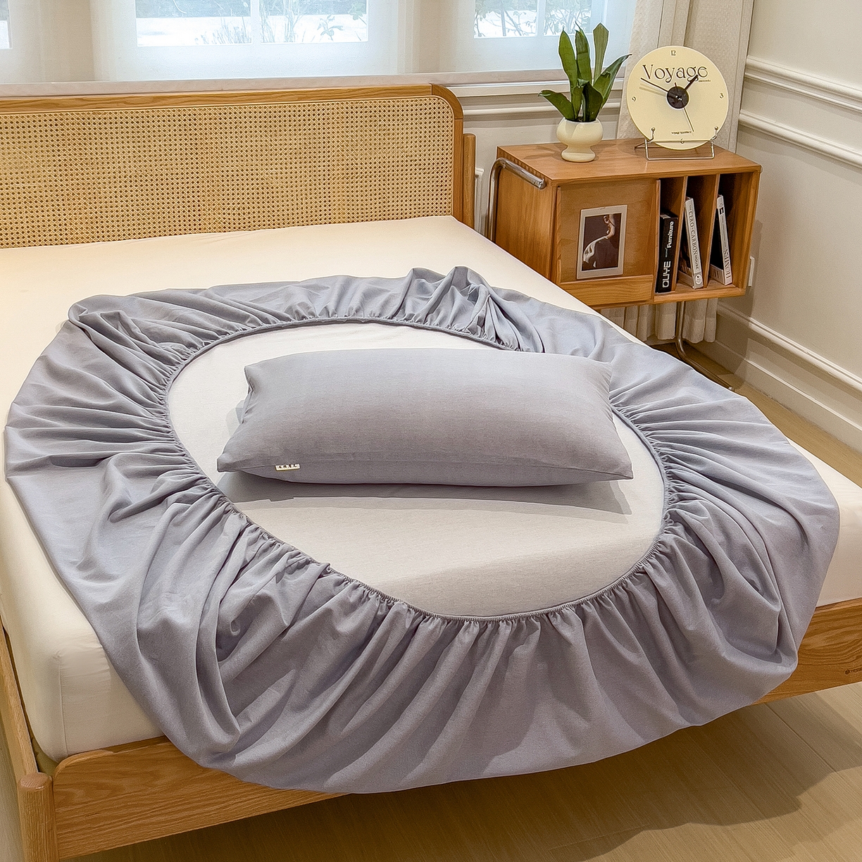 91家纺网 家纺一手货源 找家纺 芃成家纺 2025新款原棉生态磨毛单床笠 浅灰