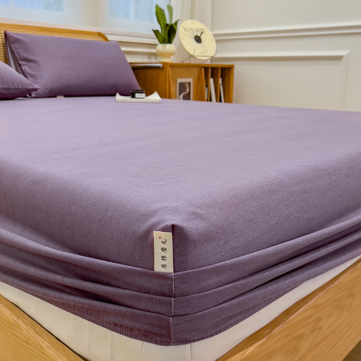 91家纺网 家纺一手货源 找家纺 芃成家纺 2025新款原棉生态磨毛单床笠 罗兰紫