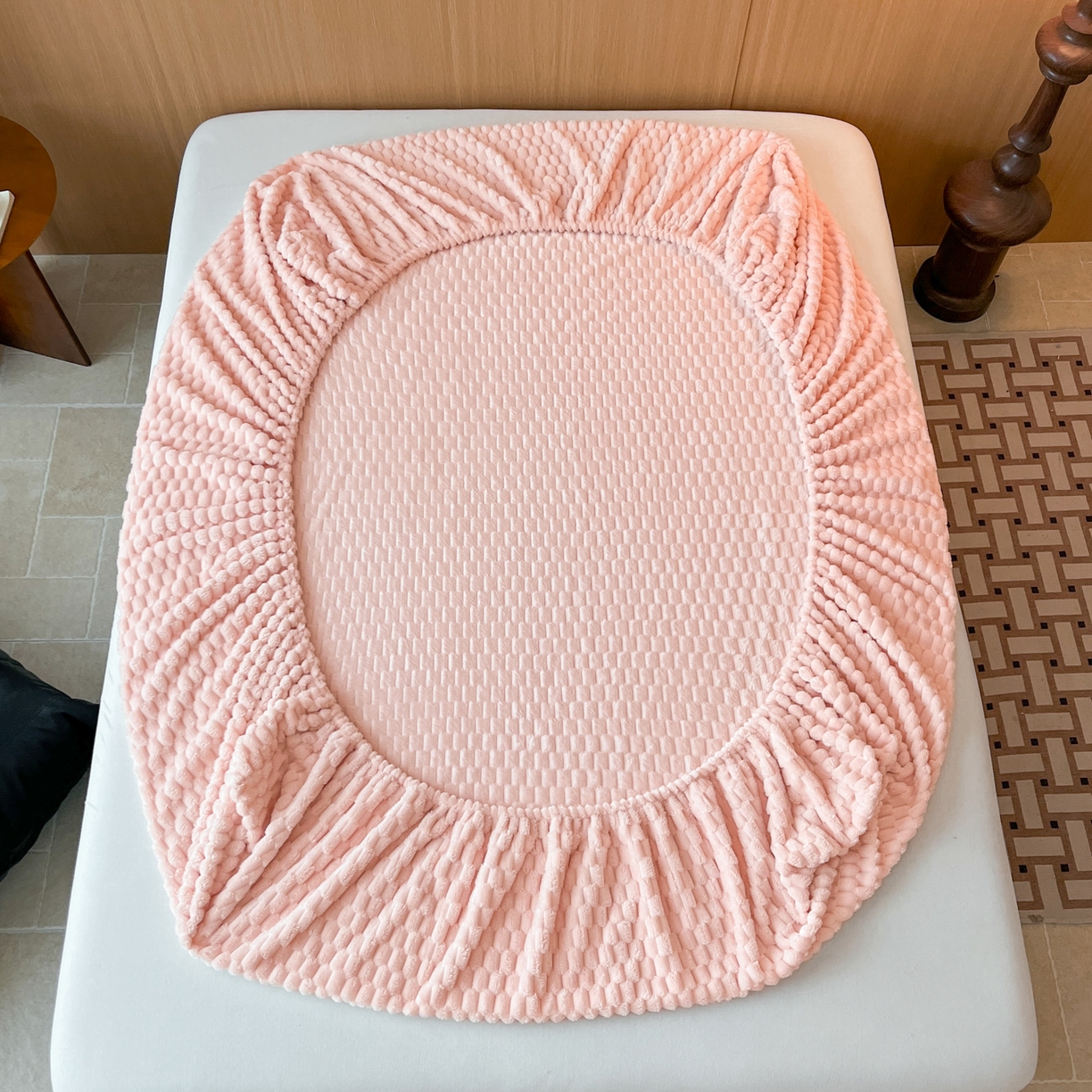 91家纺网 家纺一手货源 找家纺 （总）小叮当家纺仓储工厂店 2025新款豆豆绒纯色单床笠系列床笠单件（跨境可供）